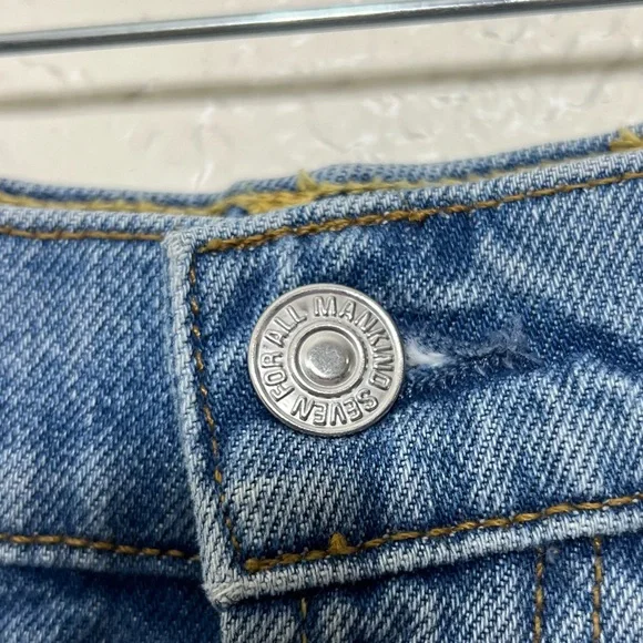 7 For All Mankind Distressed Raw Hem Frayed Denim Jean Mini Skirt Size 24 - Picture 7 of 14